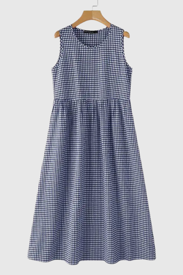 Plaid Pleated Halter Neck Midi Dresses