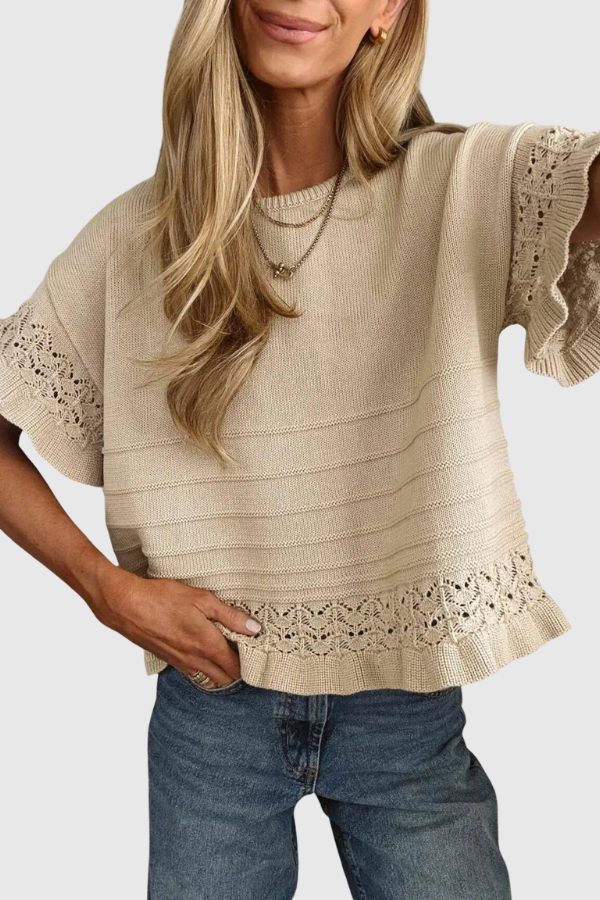 Ruffle Sleeve Crochet Knit Top