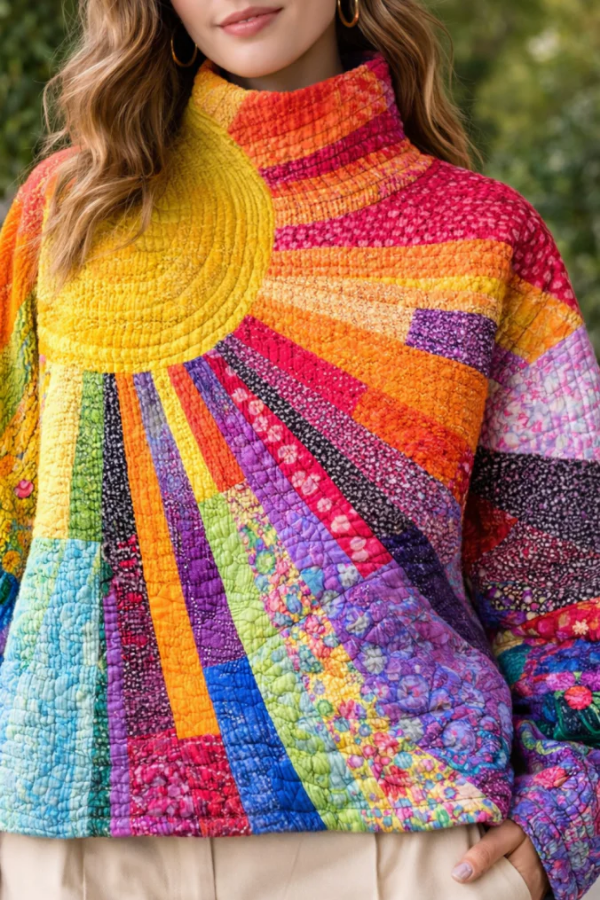Bold Patchwork Turtleneck Sweater