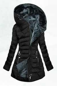 Hooded Longline Zip Front Quilted Coat
