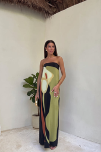 Elegant Printed Strapless Maxi Dress