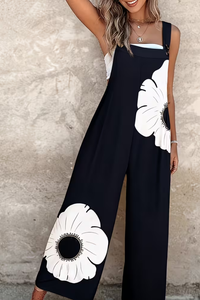 Floral Print Wide Leg Overalls