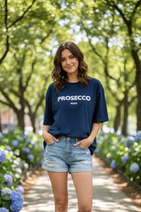 Chic Oversized Prosecco Print T-Shirt