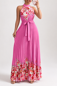 Floral Pleated Square Neck Midi Dresses
