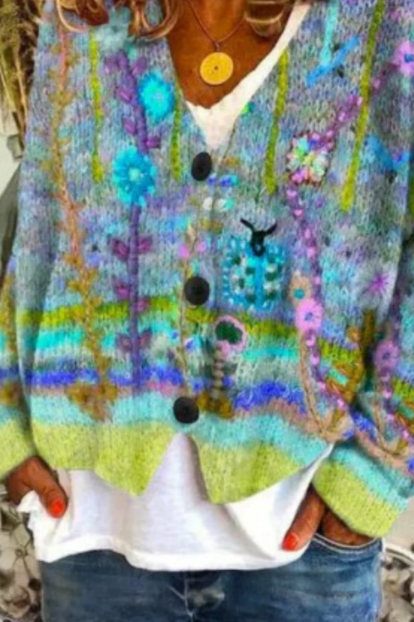 Vibrant Floral Knit Cardigan