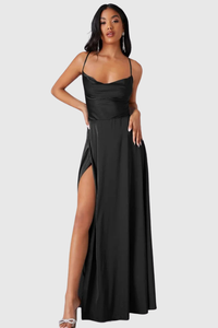 Backless Draped Neck Evening Gown