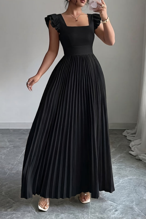 Summer Floral Square Neck Pleated Midi Dresses