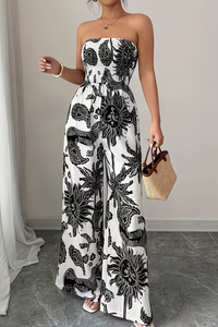 Printed Strapless Wide Leg Jumpsuit