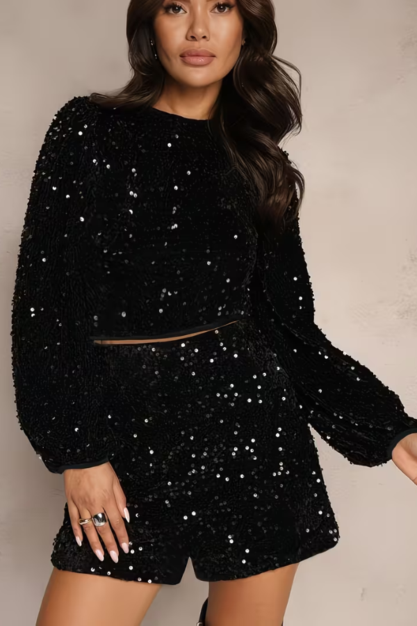 Gleaming Sequin Shorts Set