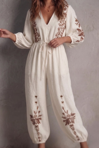 Bohemian Print Waist-Defined Jumpsuit