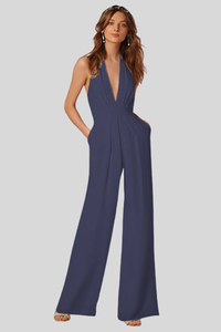 Deep V Neck Wide Leg Jumpsuit