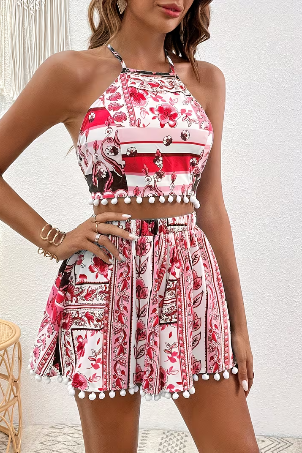 Playful Floral Halter Crop Set