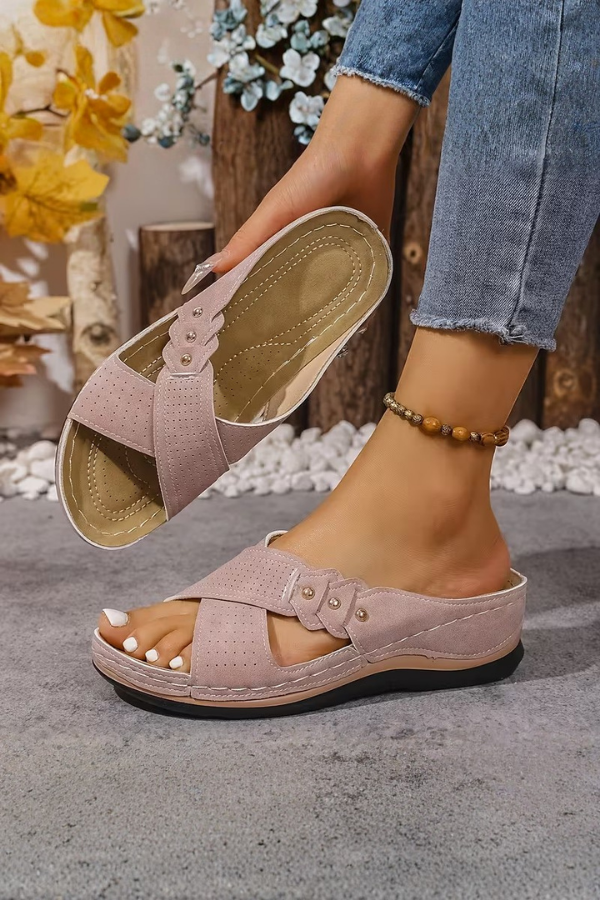 Perforated Wedge Comfort Slip On Sandals