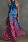 Leopard Halter Neck Keyhole Maxi Dresses
