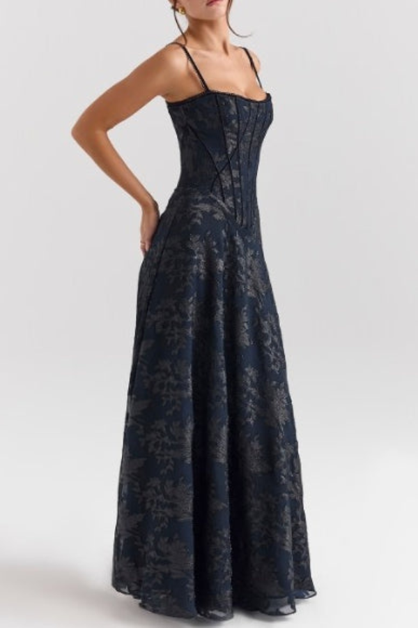 Floral Spaghetti Strap Formal Dress