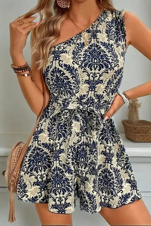Floral Rayon Romper One Shoulder