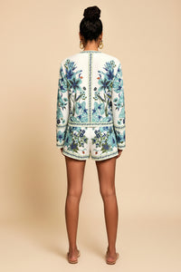 Printed Long Sleeve Shirt and High-Waist Shorts Set