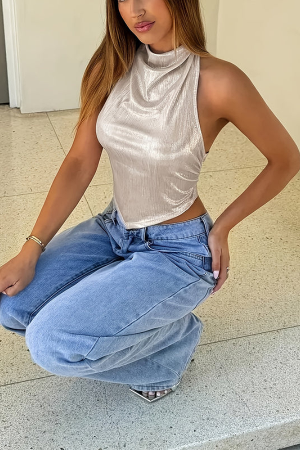 Refined Asymmetrical Halter Top