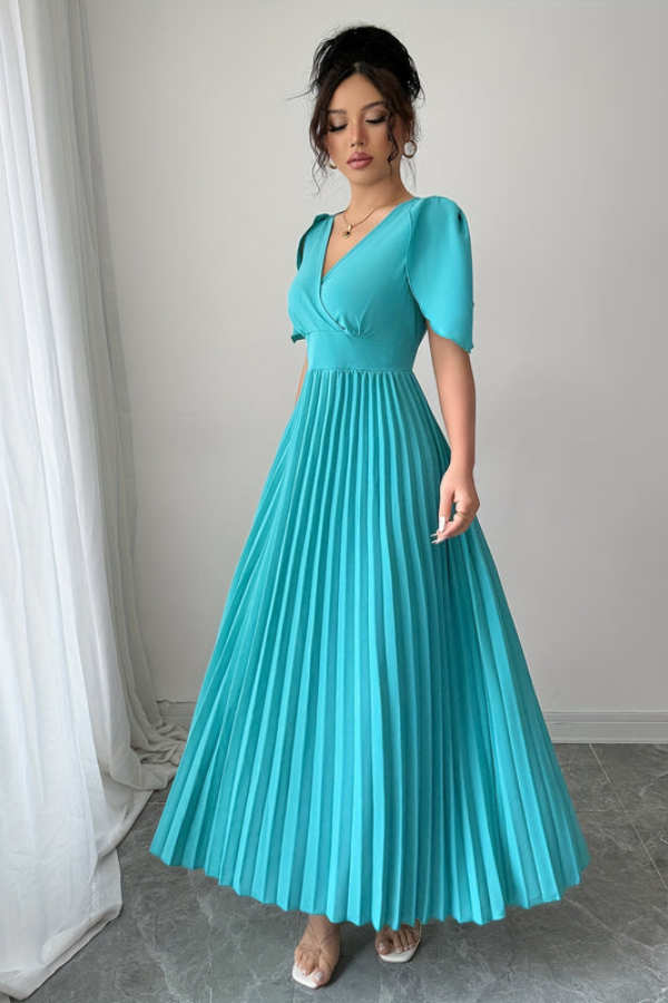 Waist Pleated Midi Dresses Elegant