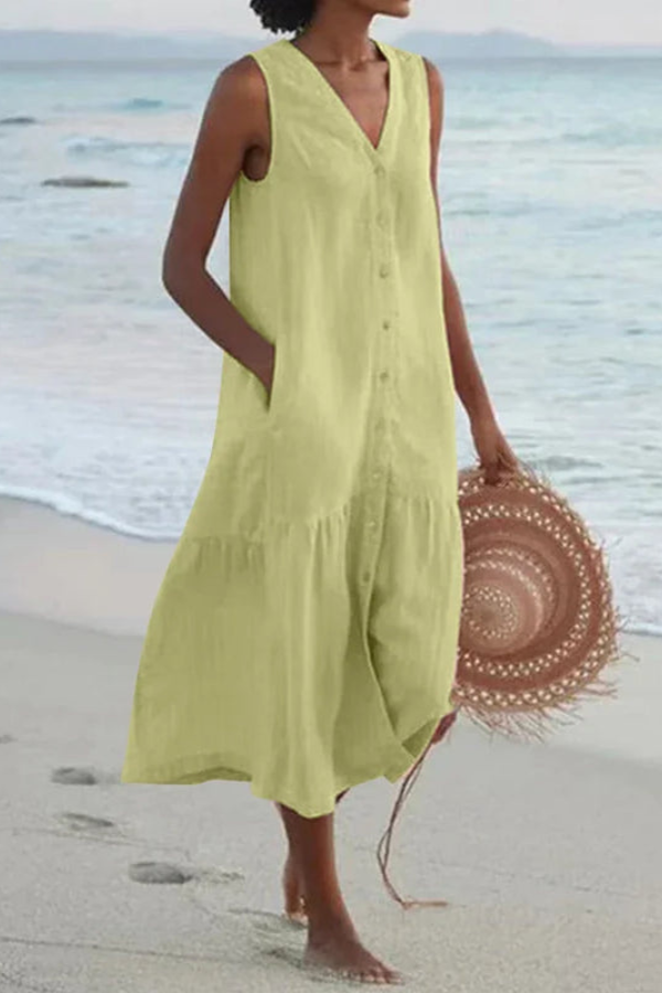 Vintage V Neck Pocket Dress