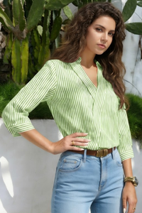 Striped V Neck Casual Blouse