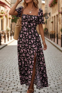 Floral Slit Design Midi Dress