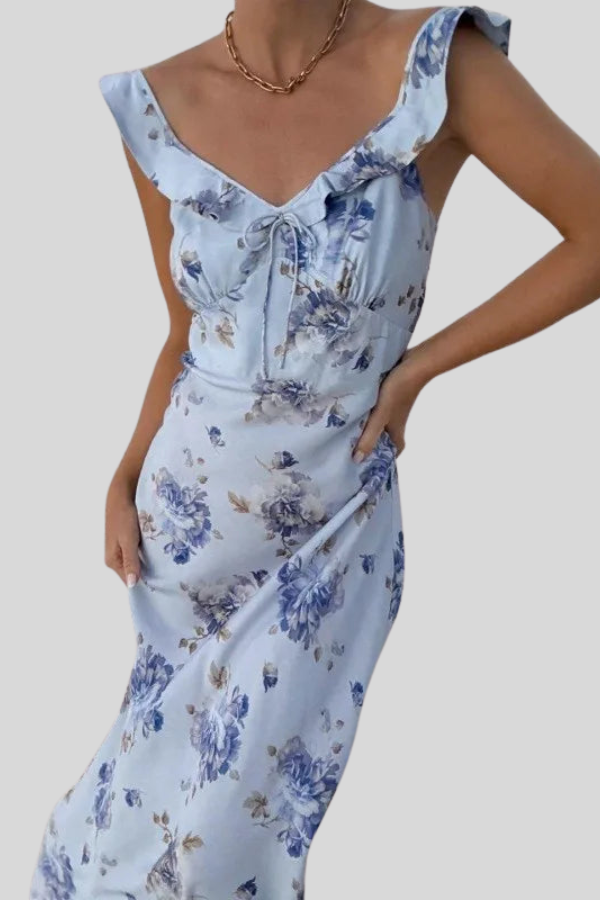 Floral Pleated Halter Neck Midi Dresses