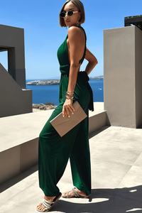 Vacation Halter Neck Wide Leg Jumpsuit