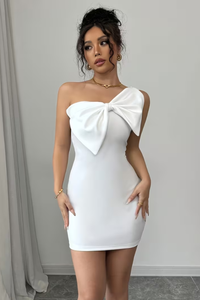 Sleek Strapless Bow Bodycon Dress