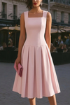 Square Pleated Midi Dresses Elegant