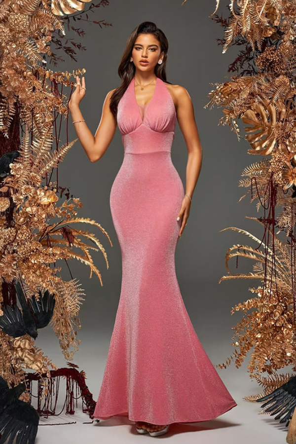 Glamorous Halter Neck Keyhole Maxi Dresses