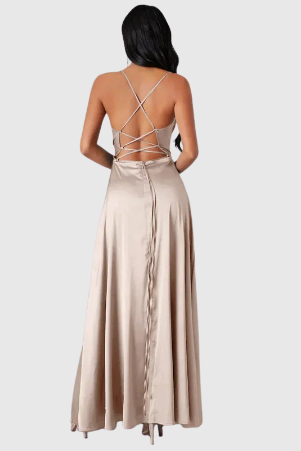 Backless Draped Neck Evening Gown