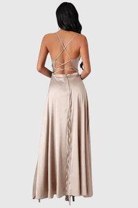 Backless Draped Neck Evening Gown