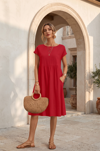 Elegant Side Pocket Midi Dress