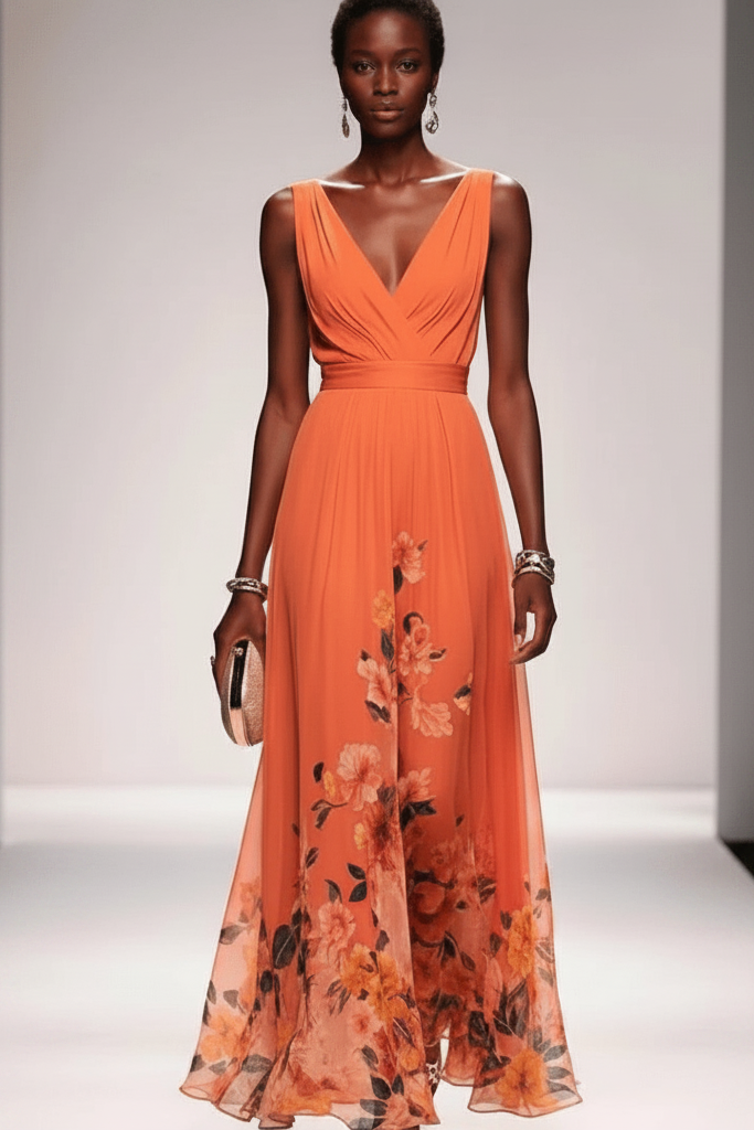 Romantic Floral Chiffon Maxi Dress