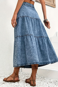 Retro Denim Pleated Skirt