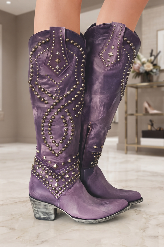 Studded Western Knee High Boots