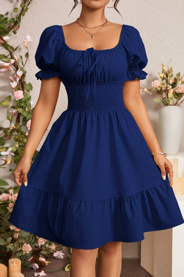 Graceful Pleated Square Neck Midi Dresses