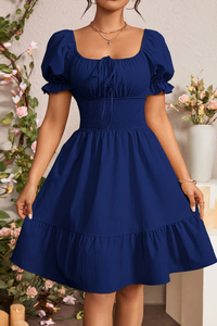 Graceful Pleated Square Neck Midi Dresses