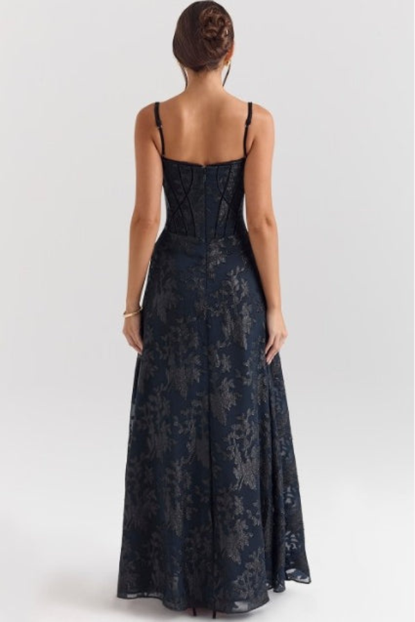 Floral Spaghetti Strap Formal Dress