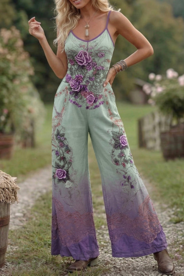 Bohemian Blumen Weitbeiniger Jumpsuit
