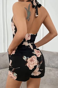 Floral Halter Neck Tie Waist Romper