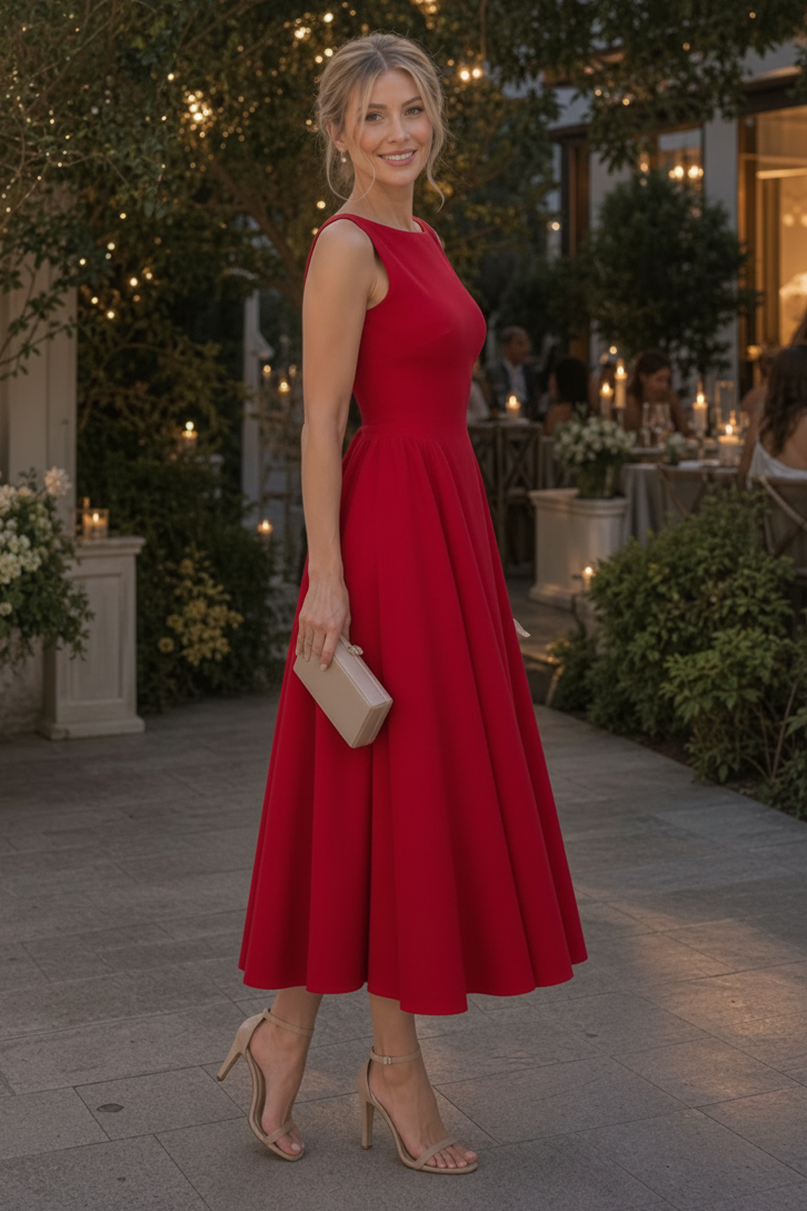 Defined Shape Sleeveless Midi Dress