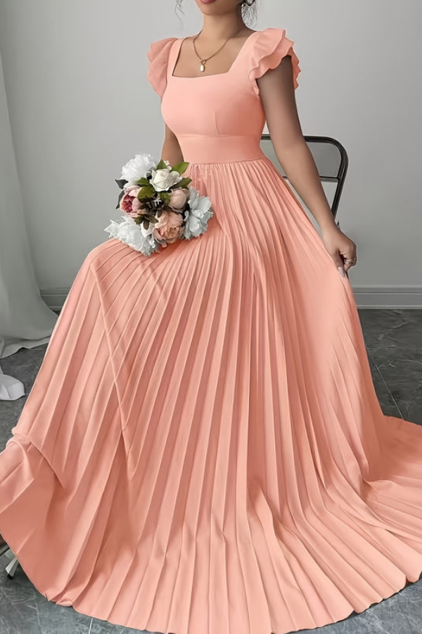 Summer Floral Square Neck Pleated Midi Dresses