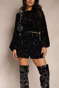 Gleaming Sequin Shorts Set