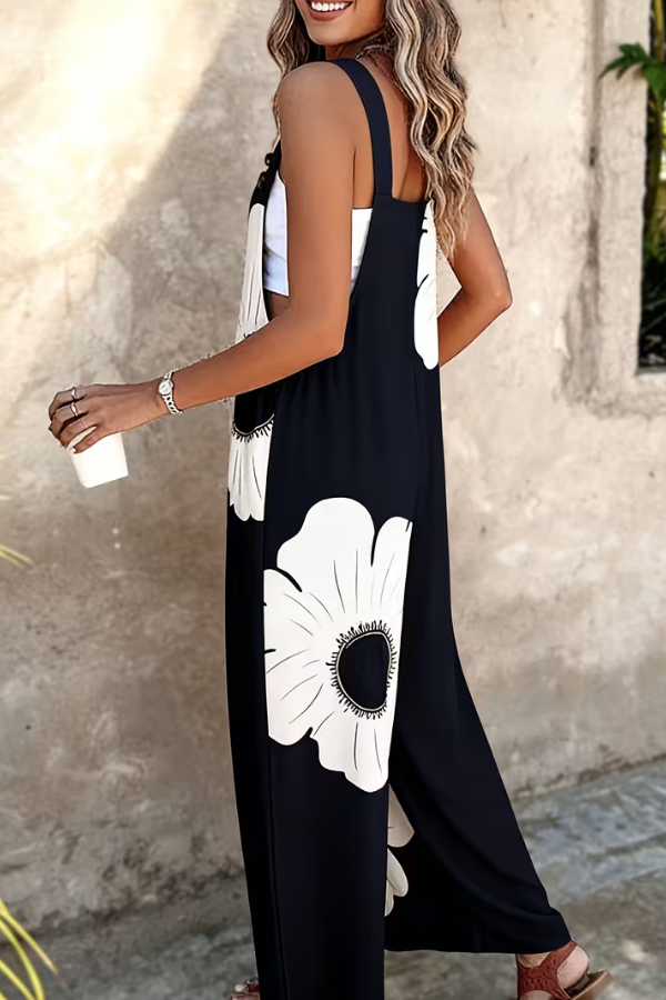 Floral Print Wide Leg Overalls