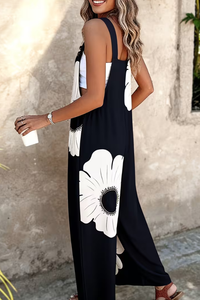 Floral Print Wide Leg Overalls