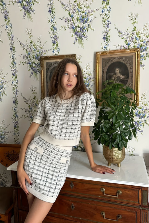 Checkered Knit Two Piece Set