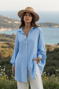 Vibrant Linen Blouse Short Sleeve