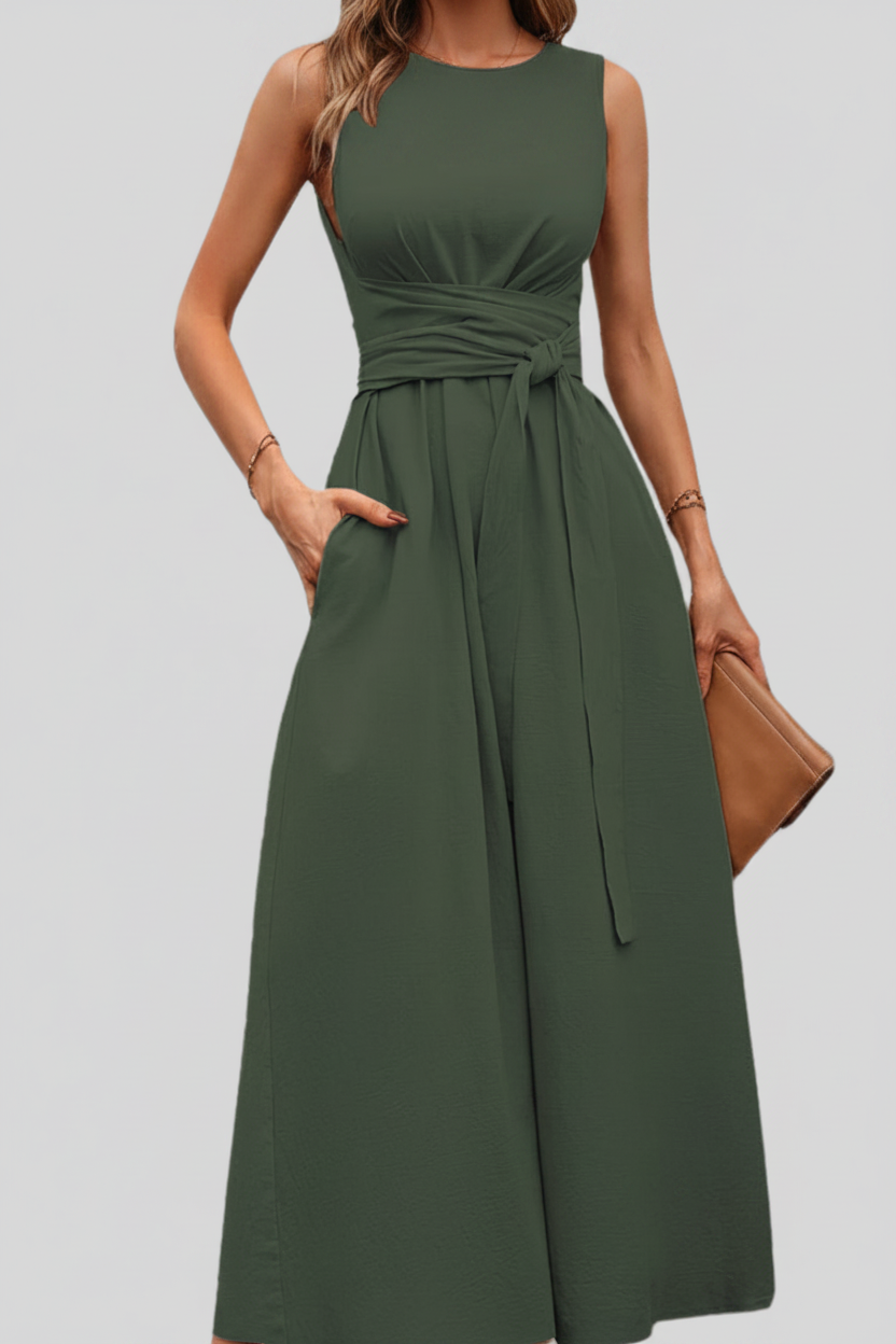 Casual Pleated Square-Neck Midi Dresses